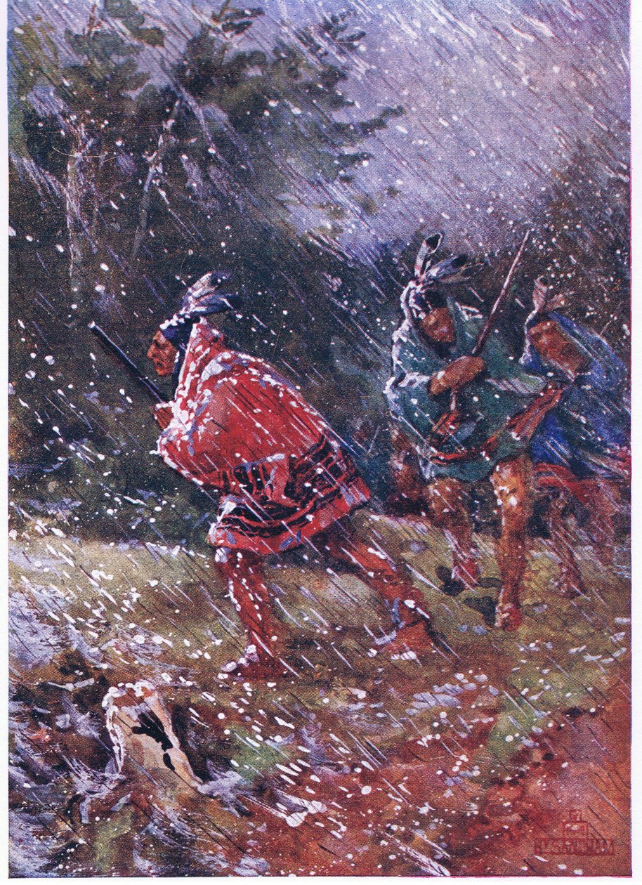 Rothäute jagen in einem Schneesturm von Henry Sandham