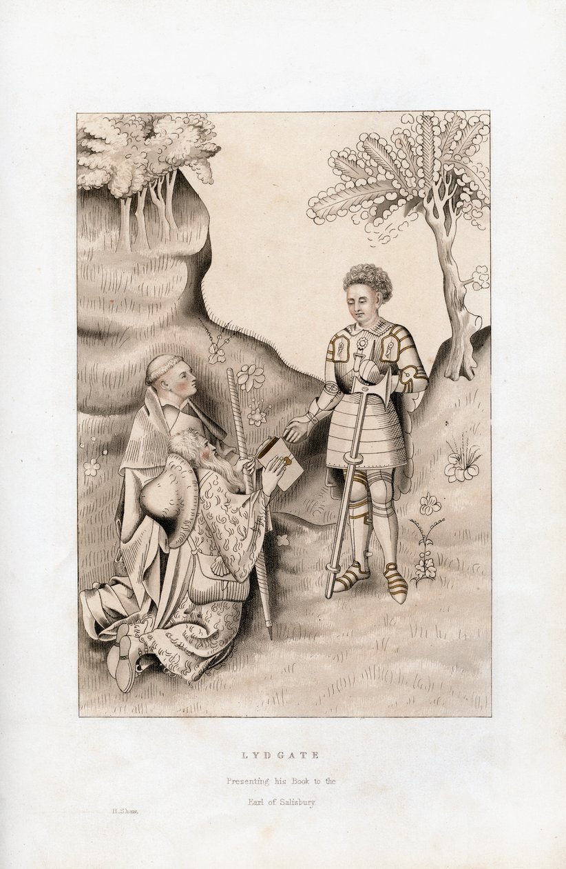 Lydgate überreicht sein Buch dem Earl of Salisbury, 1426, 1843 von Henry Shaw