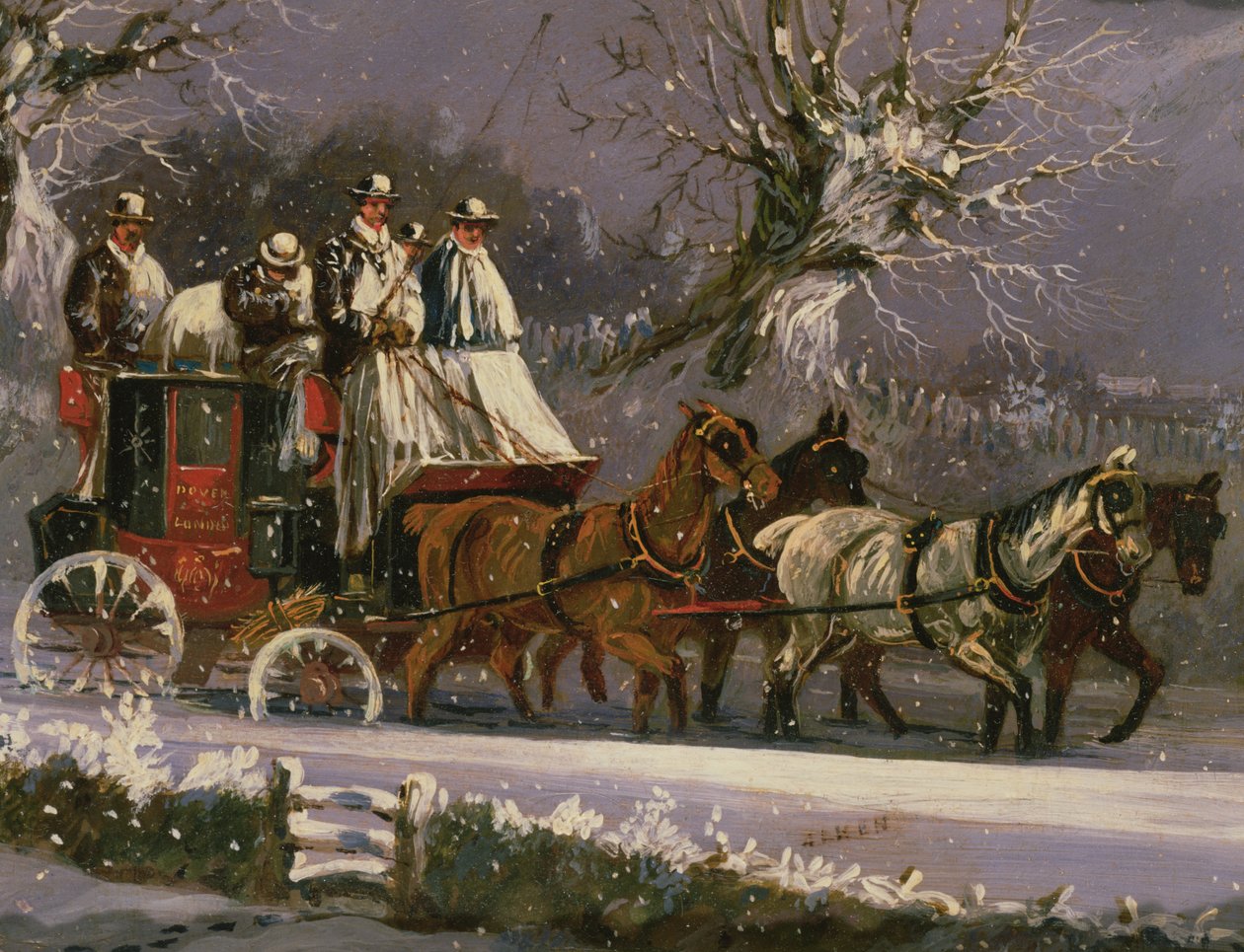 London nach Dover Kutsche im Schnee von Henry Thomas Alken