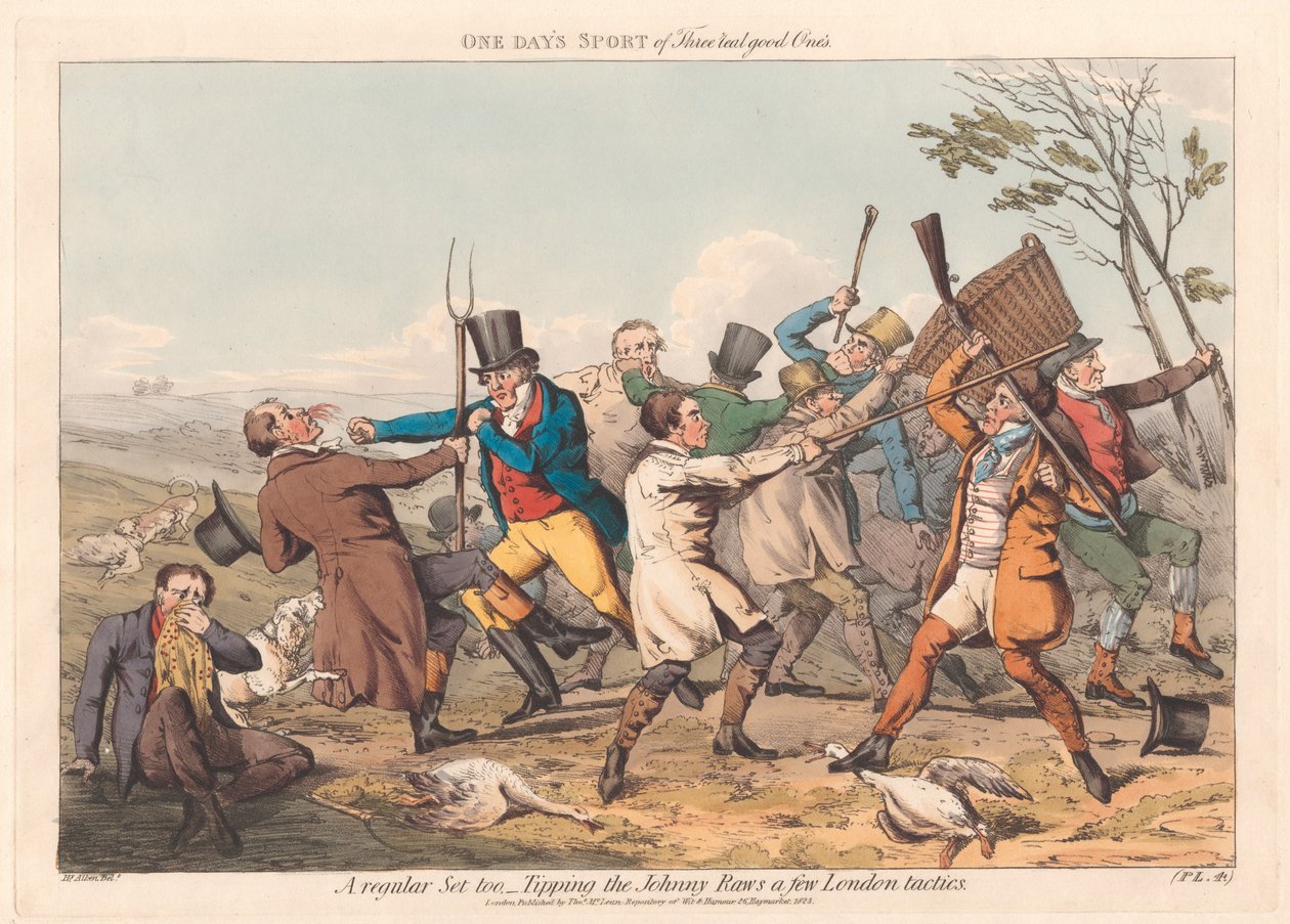 Satz von sechs mit bedrucktem Umschlag und Titelseite: Schießen oder Ein Tag Sport von drei wirklich guten von Henry Thomas Alken