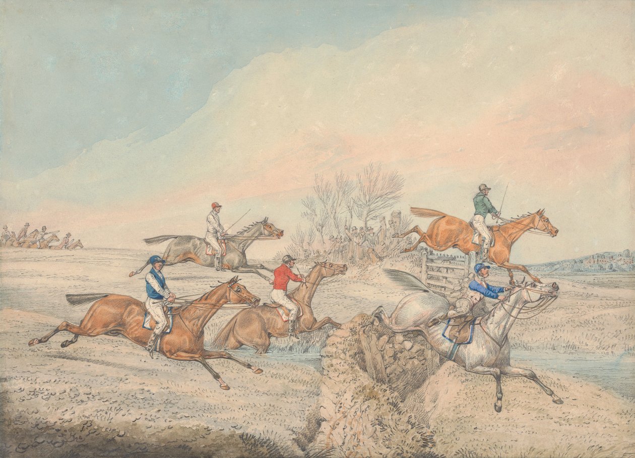 Hindernisrennen: Das Feld nimmt eine Steinmauer und ein Tor von Henry Thomas Alken