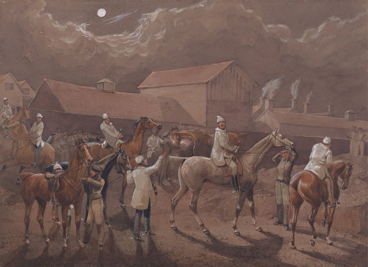 Die Nachtreiter von Nacton: Vorbereitung zum Start. Ipswich, der Wasserplatz hinter den Kasernen von Henry Thomas Alken
