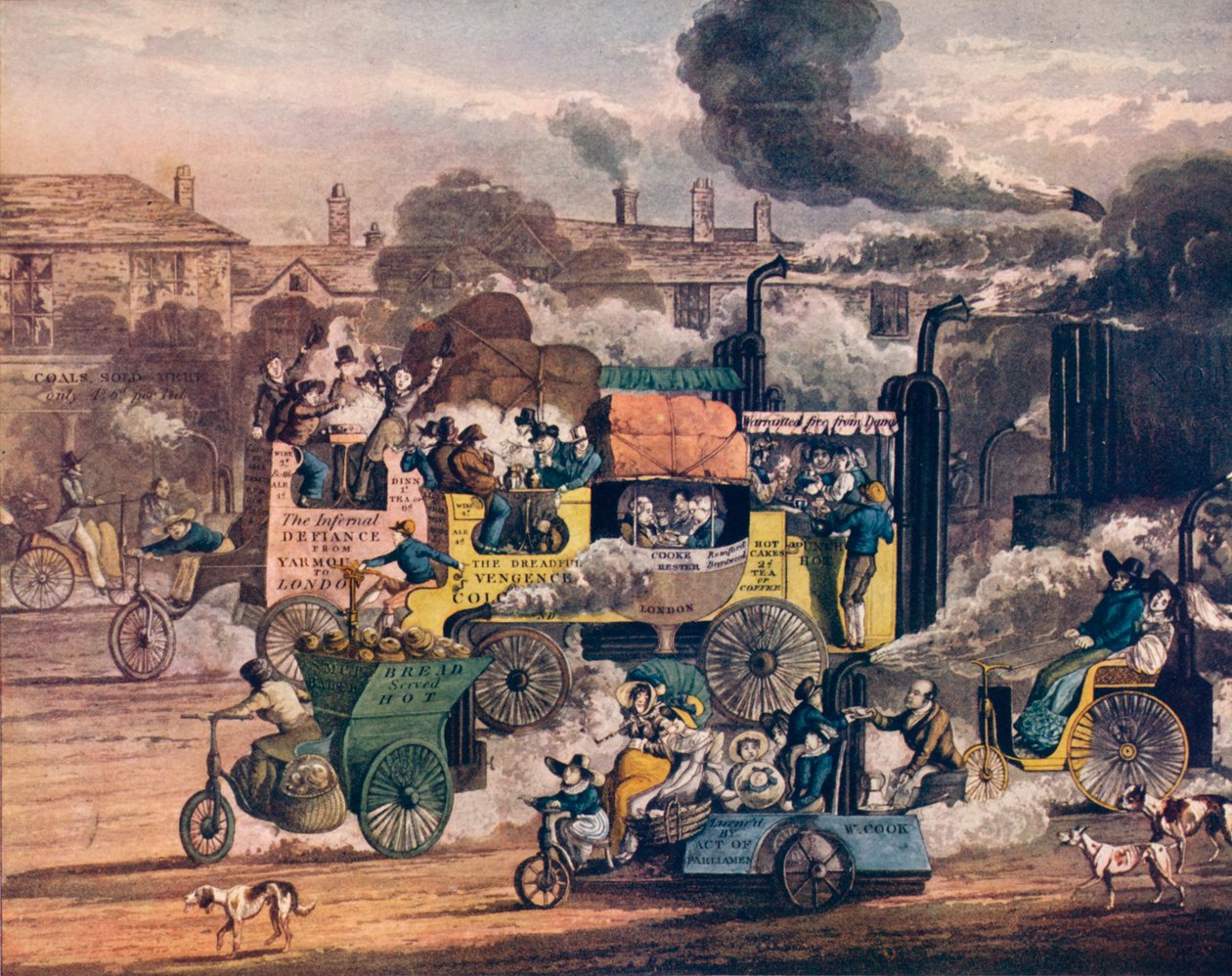 Der Fortschritt des Dampfes - Ein Blick auf die White Chapel Road, 1905 von Henry Thomas Alken