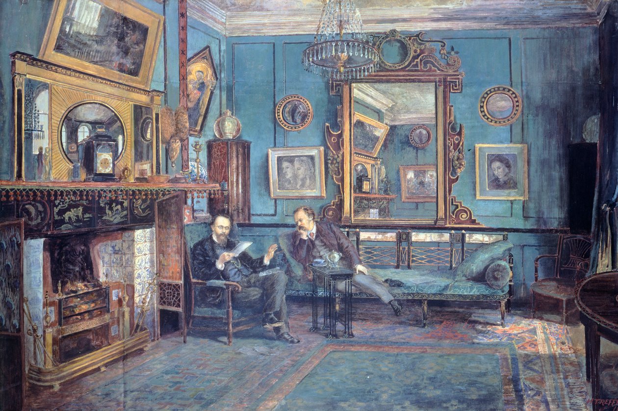 Dante Gabriel Rossetti liest Gedicht an Theodore Watts-Dunton im Wohnzimmer von Henry Treffry Dunn