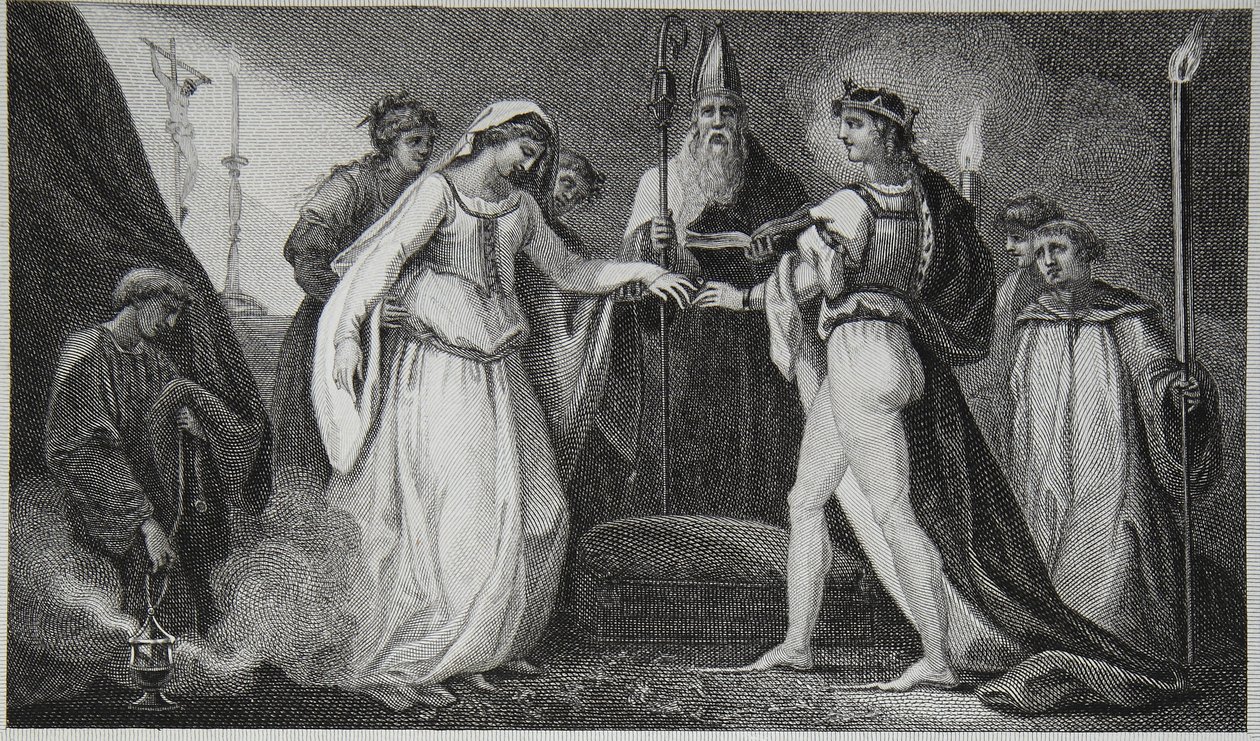 Hochzeit von Heinrich dem Ersten, graviert von Delatre, Illustration aus David Humes 