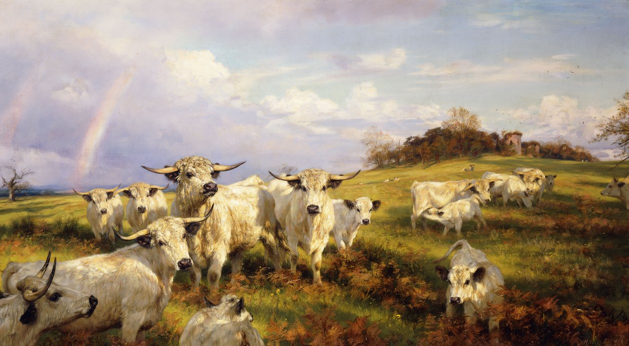Wildrinder von Chartley, Chartley Castle im Hintergrund, 1902 von Henry William Banks Davis