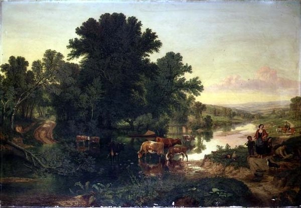 Waldflusslandschaft mit Vieh beim Tränken von Henry William Banks Davis