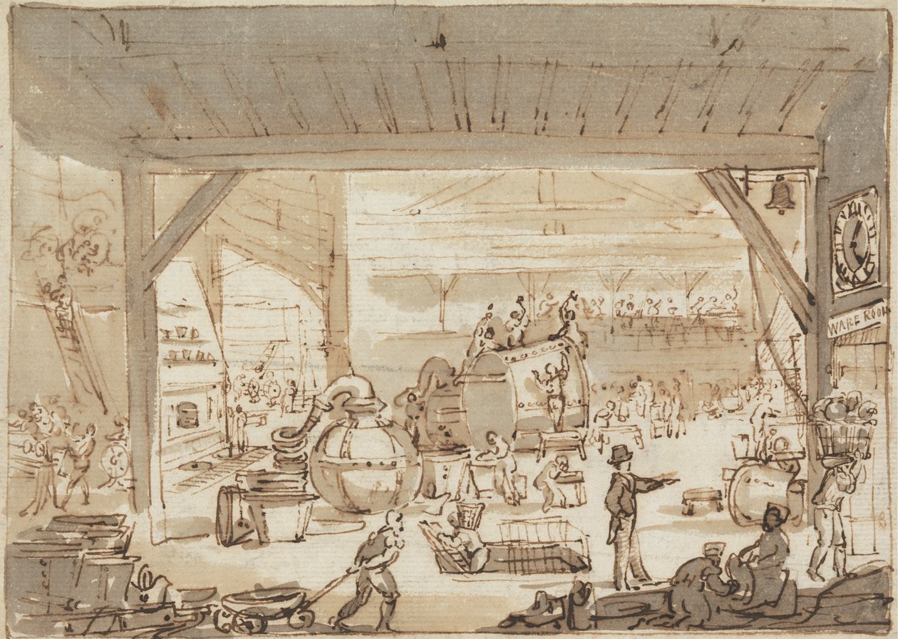 Innenansicht einer Kupferschmiede, Shoe Lane von Henry William Burgess