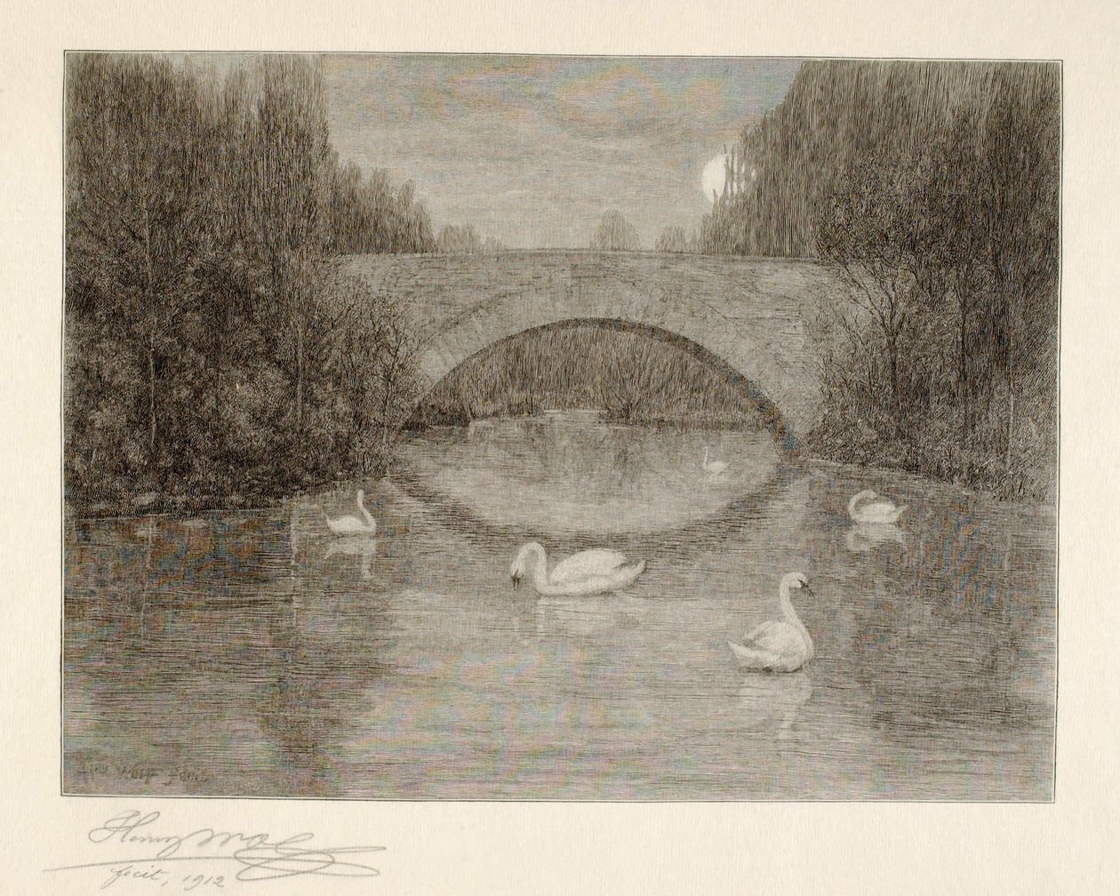 Abend, Schwanensee, Central Park, New York von Henry Wolf