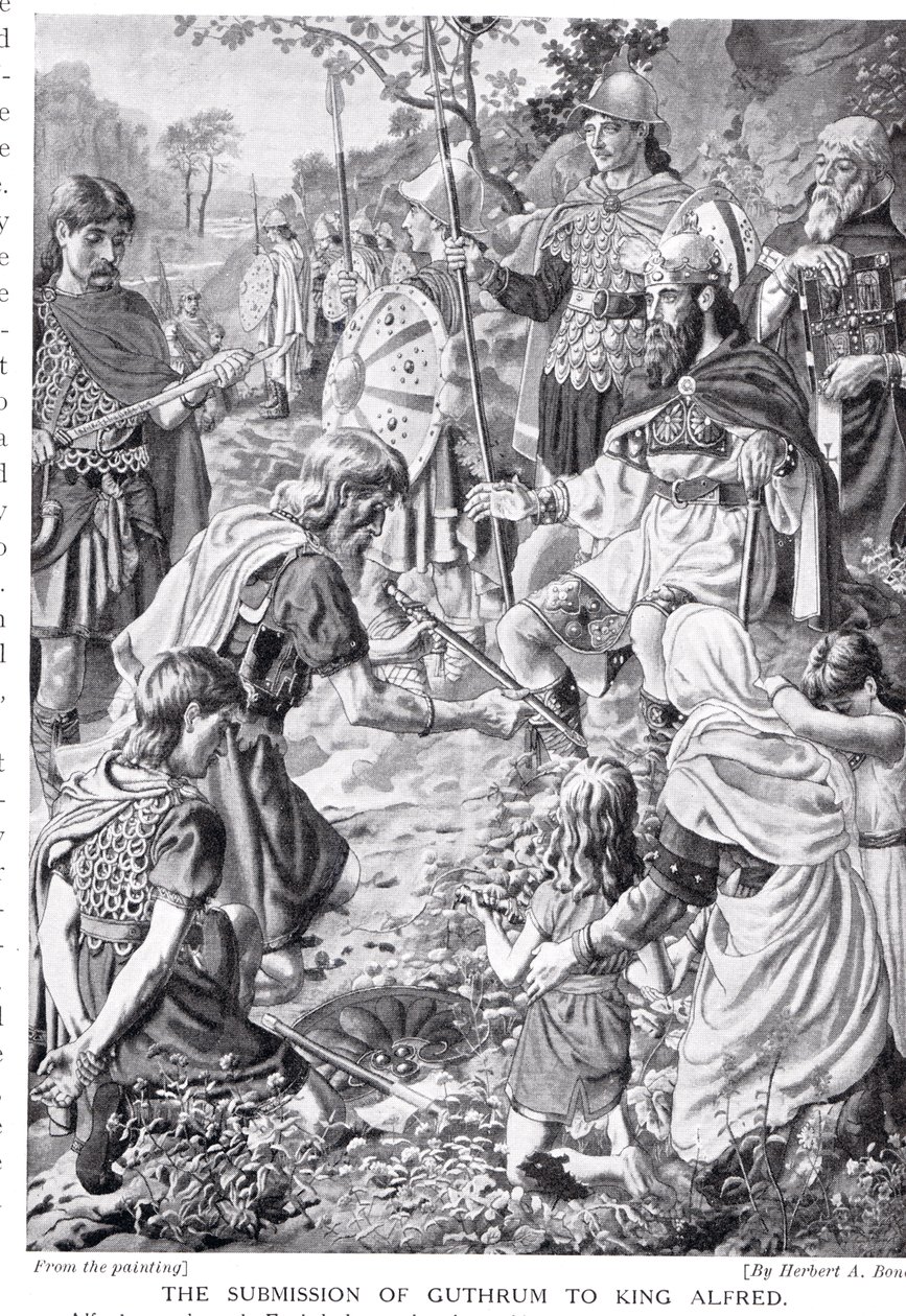 Die Unterwerfung von Guthrum vor König Alfred, Illustration aus 