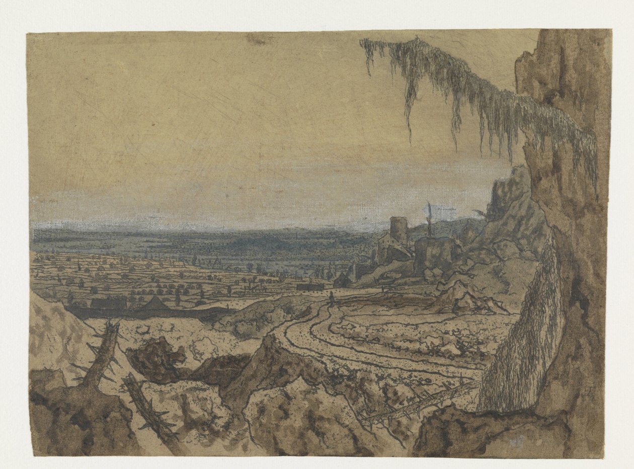 Ferne Ansicht mit einer Straße und moosigen Ästen von Hercules Segers