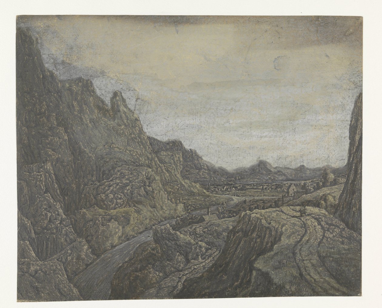 Felsige Landschaft mit einer Straße und einem Fluss von Hercules Segers