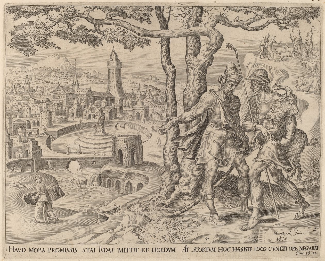 Hira der Adullamiter mit dem Zicklein von Herman Jansz Muller after Maerten van Heemskerck