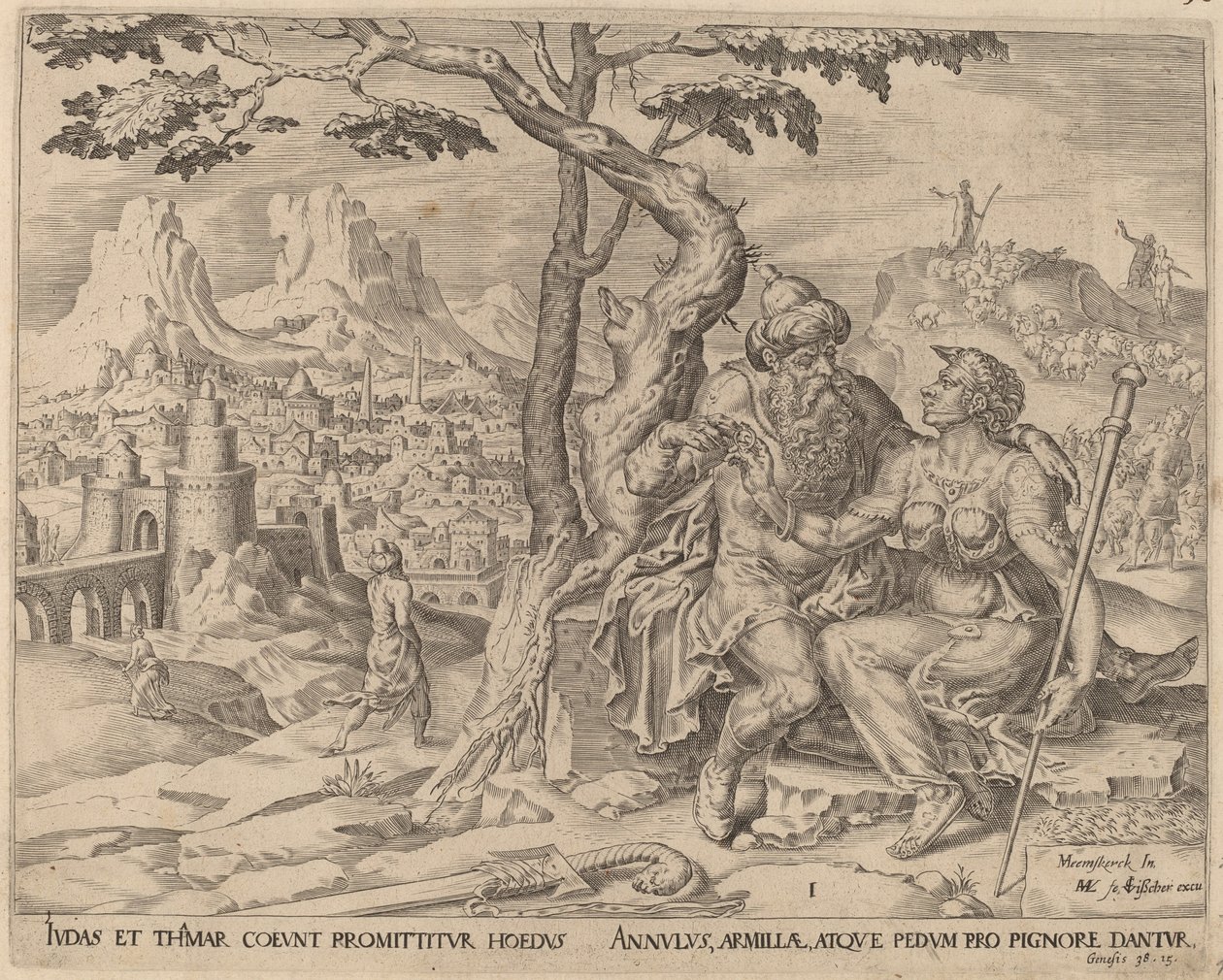 Juda gibt Tamar das Pfand von Herman Jansz Muller after Maerten van Heemskerck