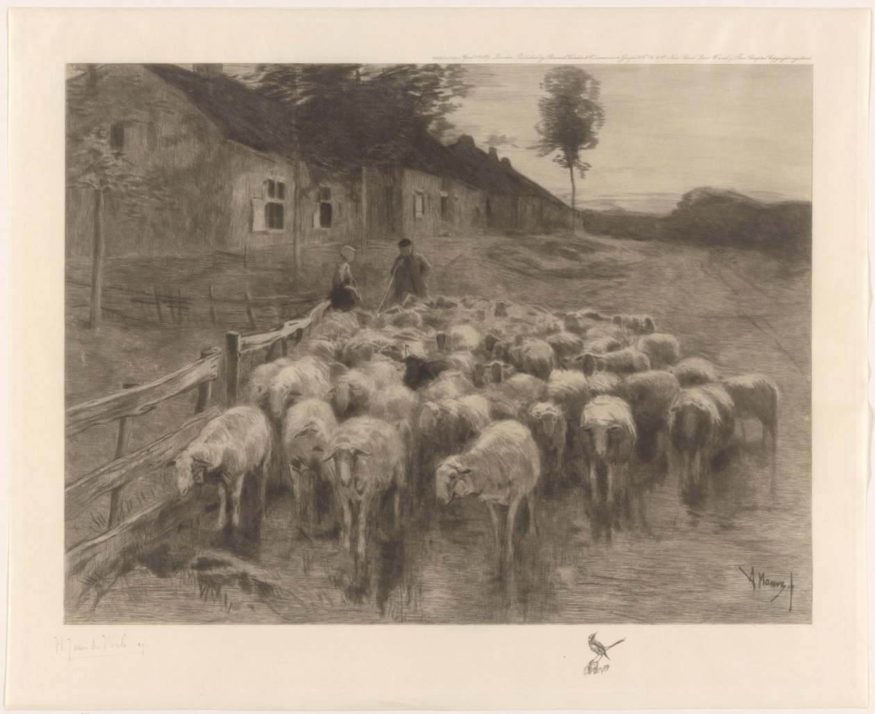 Hirte und eine Frau bei einer Schafherde von Herman Johannes van der Weele (signed by artist)