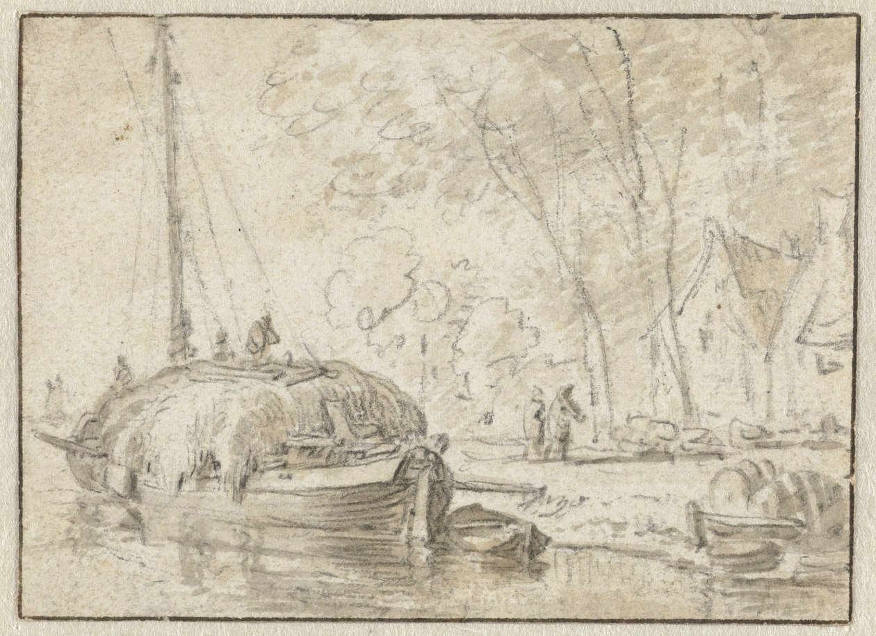 Heuschiff an einem Ufer von Herman Saftleven
