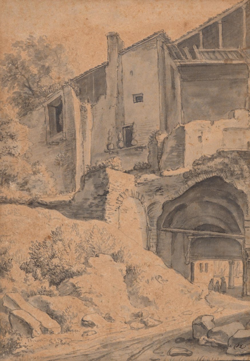 Häuser über einer alten Stadtmauer von Herman Saftleven