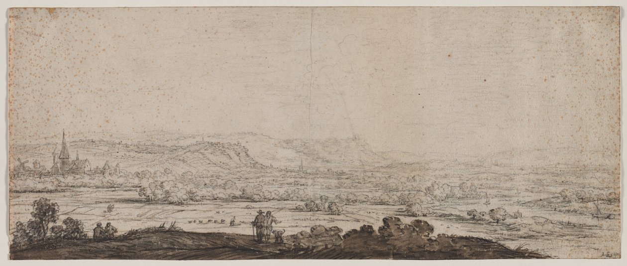 Landschaft mit dem Dorf Schenkenschanz, Gelderland von Herman Saftleven