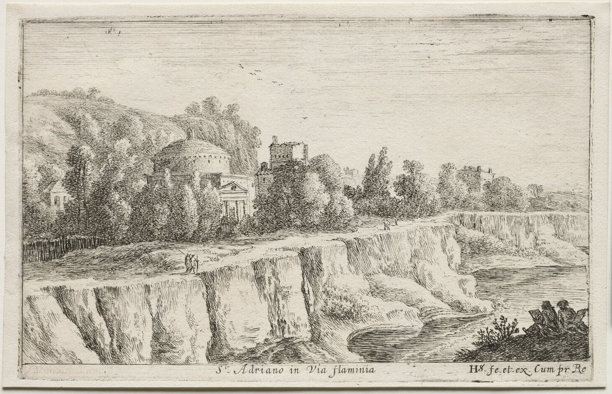 Verschiedene Ansichten in und um Rom: St. Adriano in der Via Flaminia von Herman van Swanevelt