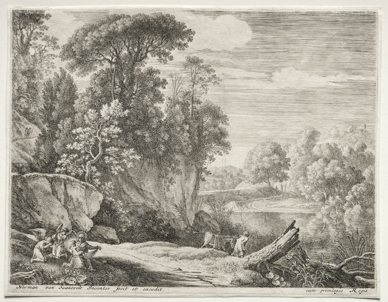 Der Esel wird zum Fluss geführt, ca. 1652-1654 von Herman van Swanevelt
