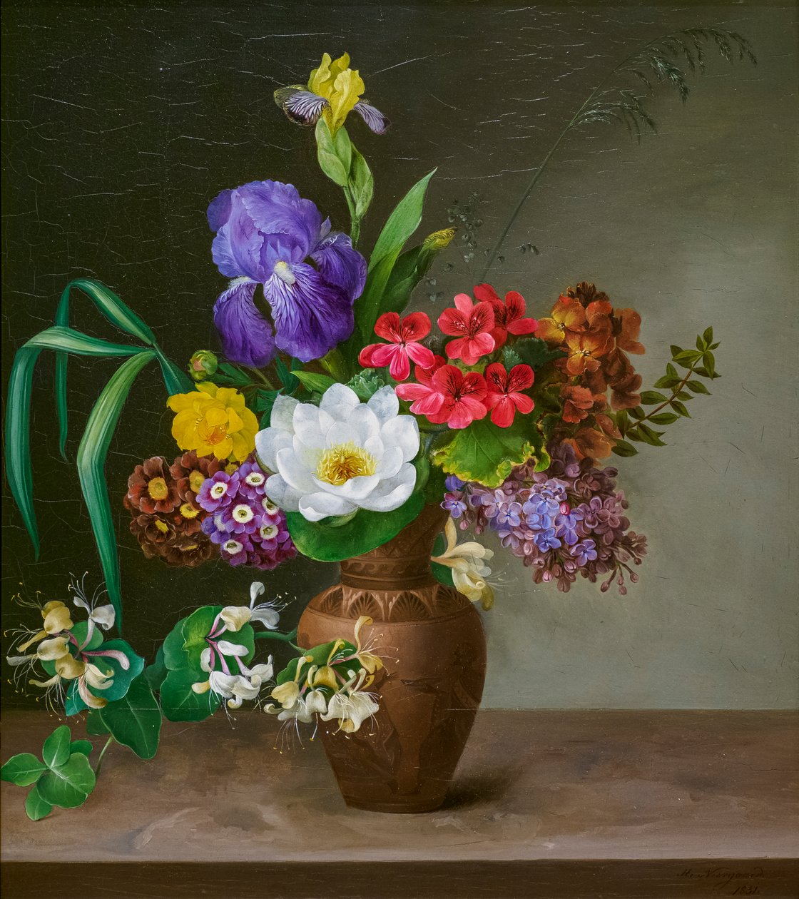 Eine Vase im griechischen Stil mit Iris, Flieder von Hermania Neergaard