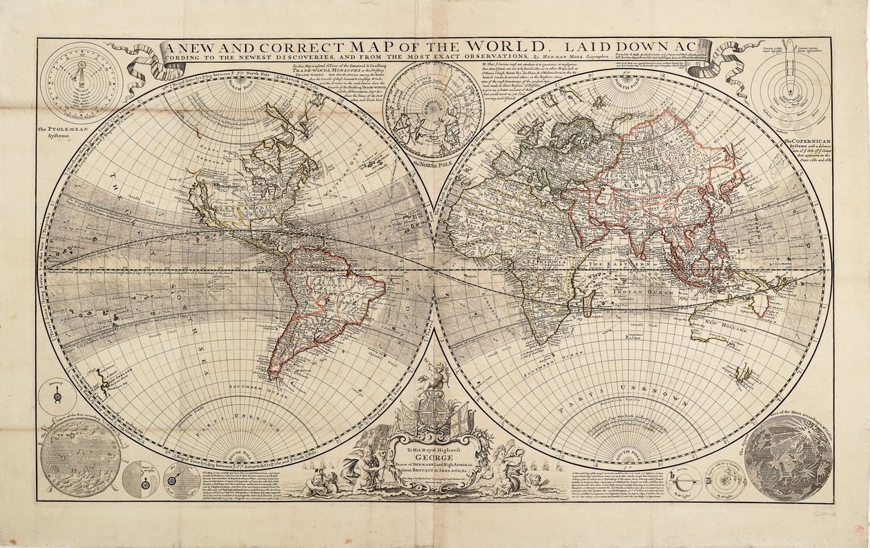 Eine neue und korrekte Weltkarte, nach den neuesten Entdeckungen und den genauesten Beobachtungen, von Herman Moll, Geograph von Hermann Moll