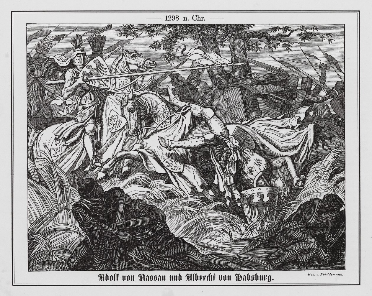 Adolph von Nassau und Albert I. von Habsburg in der Schlacht von Gollheim von Hermann Pluddemann