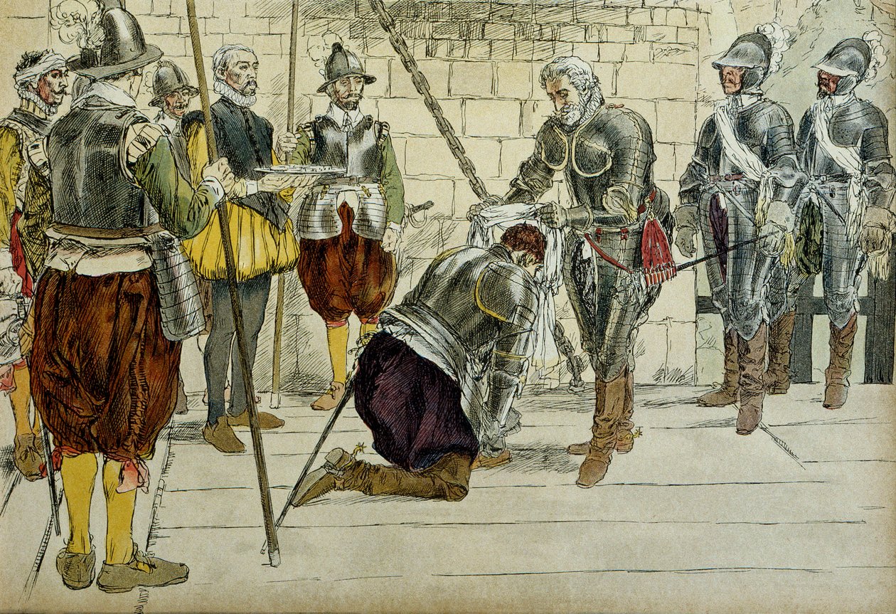 Charles II. de Cossé Brissac (1562-1621 oder 1626) wurde von Heinrich IV. (1553-1610) zum Marschall von Frankreich ernannt, bevor er am 22. März 1594 in Paris eintrat. Der Prévôt der Kaufleute Jean Lhuillier (?) steht daneben und hält die Schlüssel der Sta von Hermann Vogel