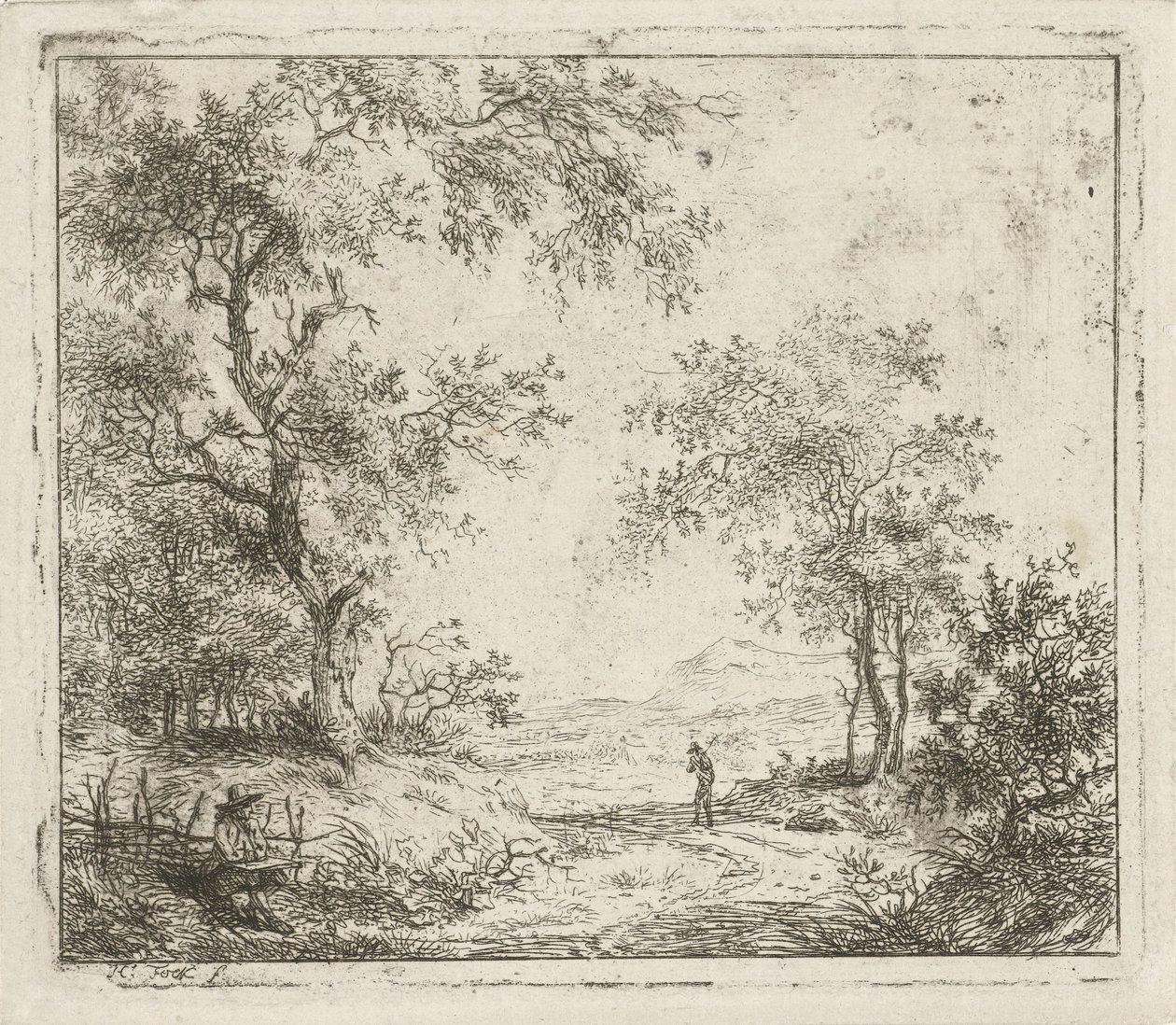 Landschaft mit Zeichner und Wanderer von Hermanus Fock