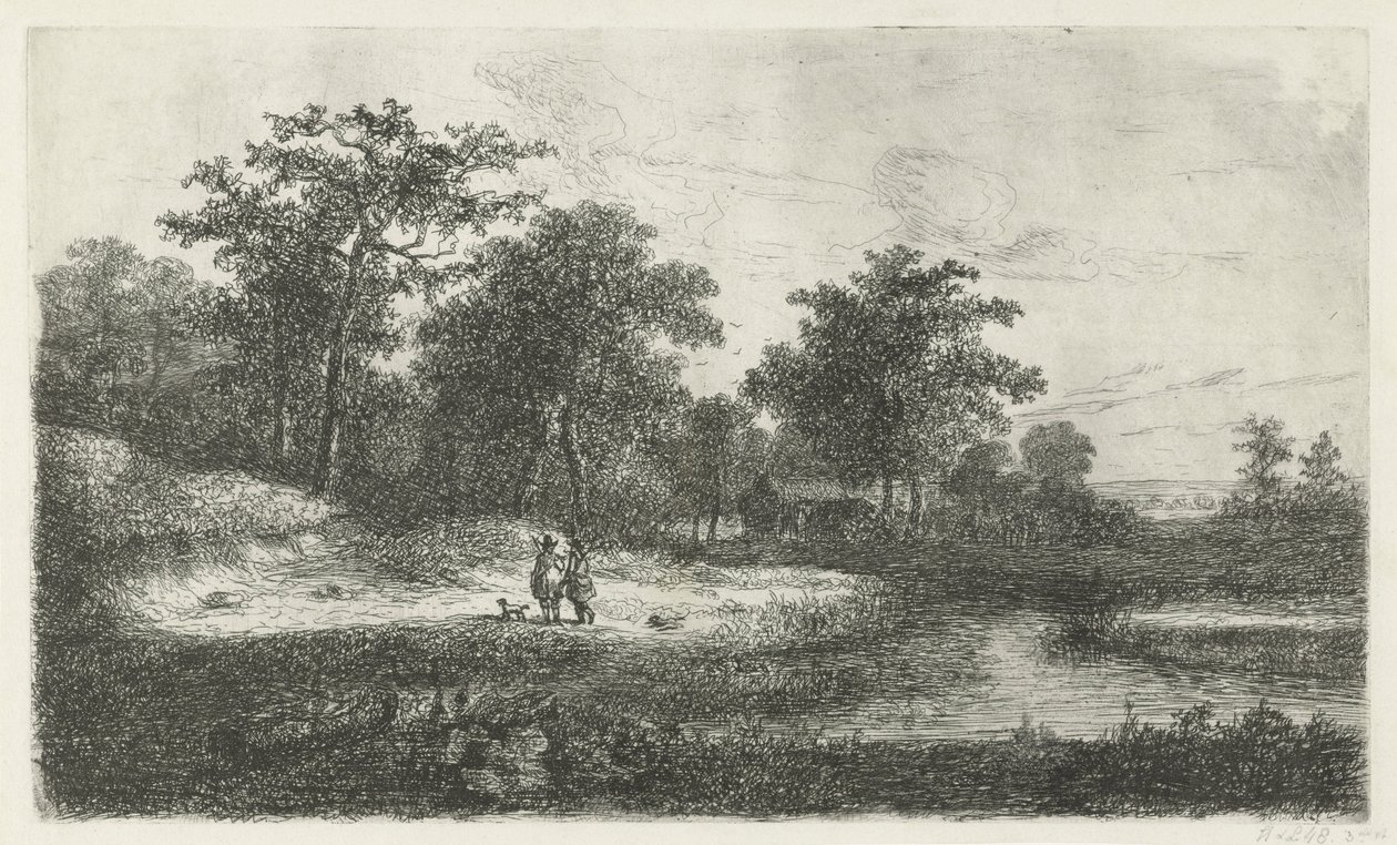 Zwei Jäger bei einem Teich von Hermanus Jan Hendrik van Rijkelijkhuysen