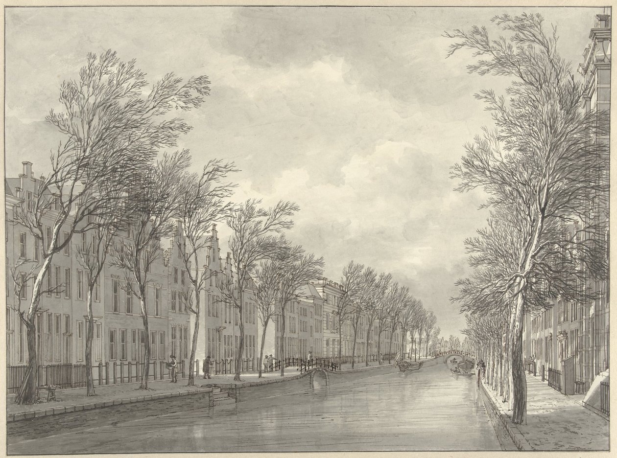 Ansicht des Rapenburg in Leiden von der Groenebrug, 1807 von Hermanus Numan (signed by artist)
