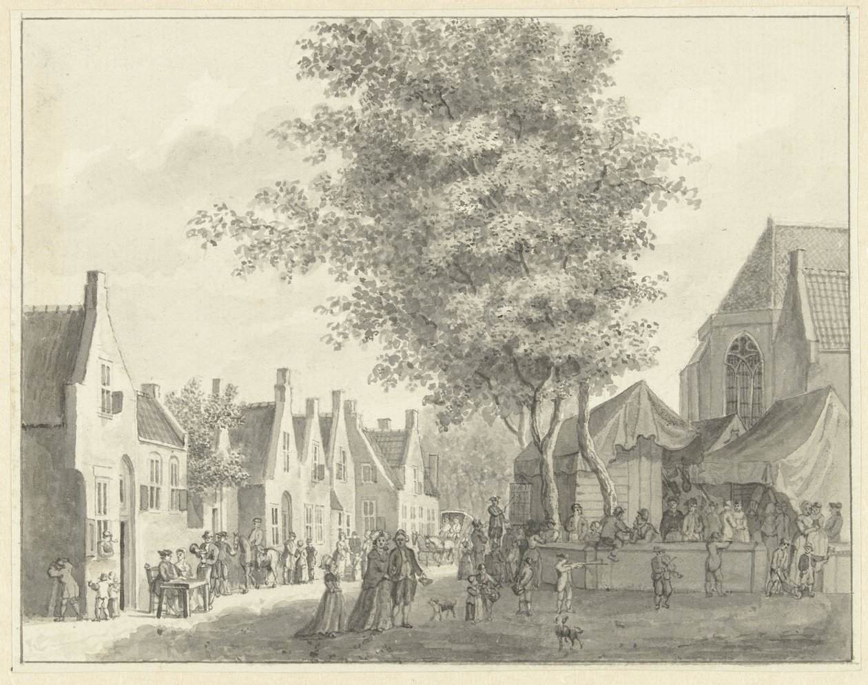 Markt im Dorf Valkenburg von Hermanus Petrus Schouten