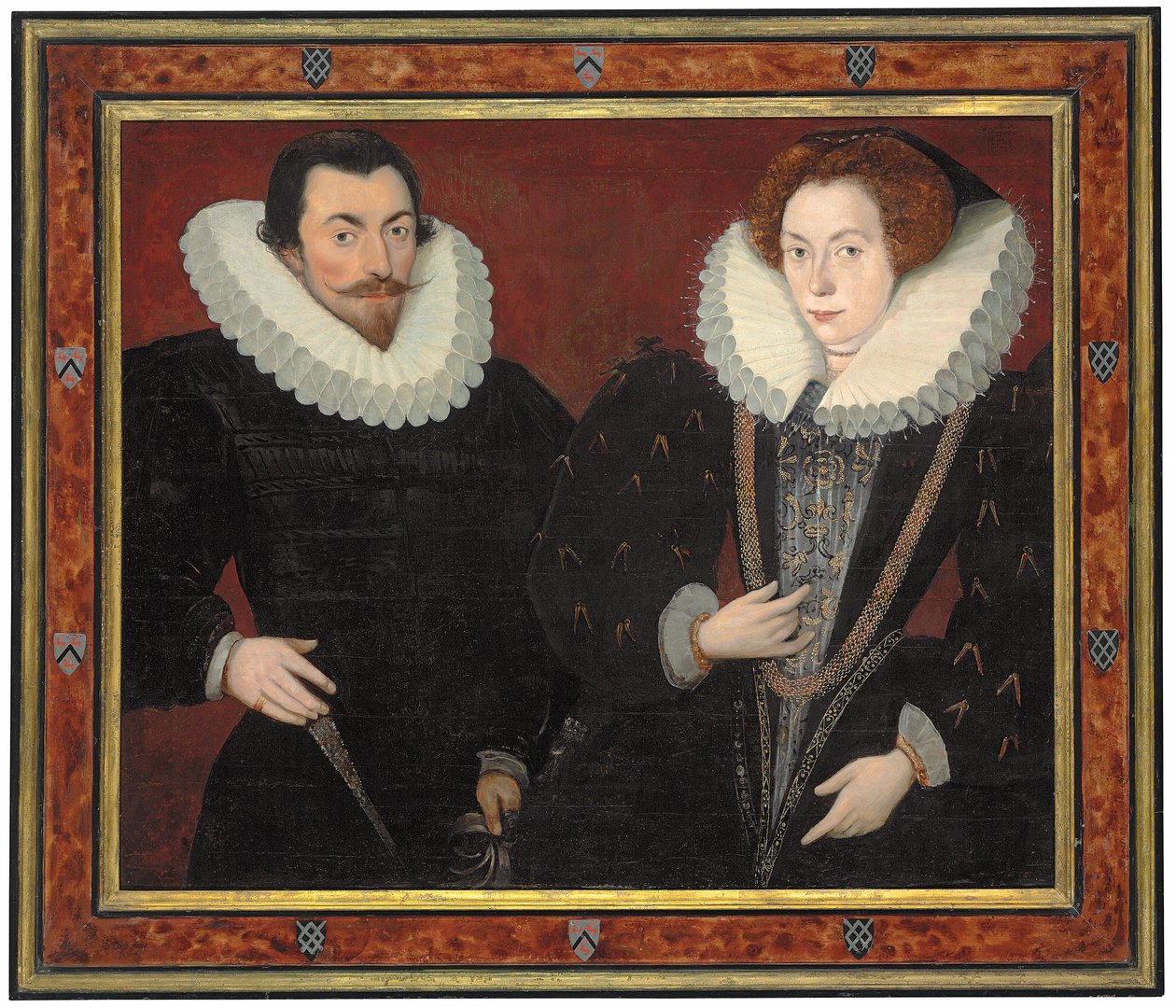 Doppelporträt von Sir John Harington (1560-1612), von Kelston, und Mary, Lady Harington (ca. 1571-1634), ca. 1589-93 von Hieronymus (attr. to) Custodis