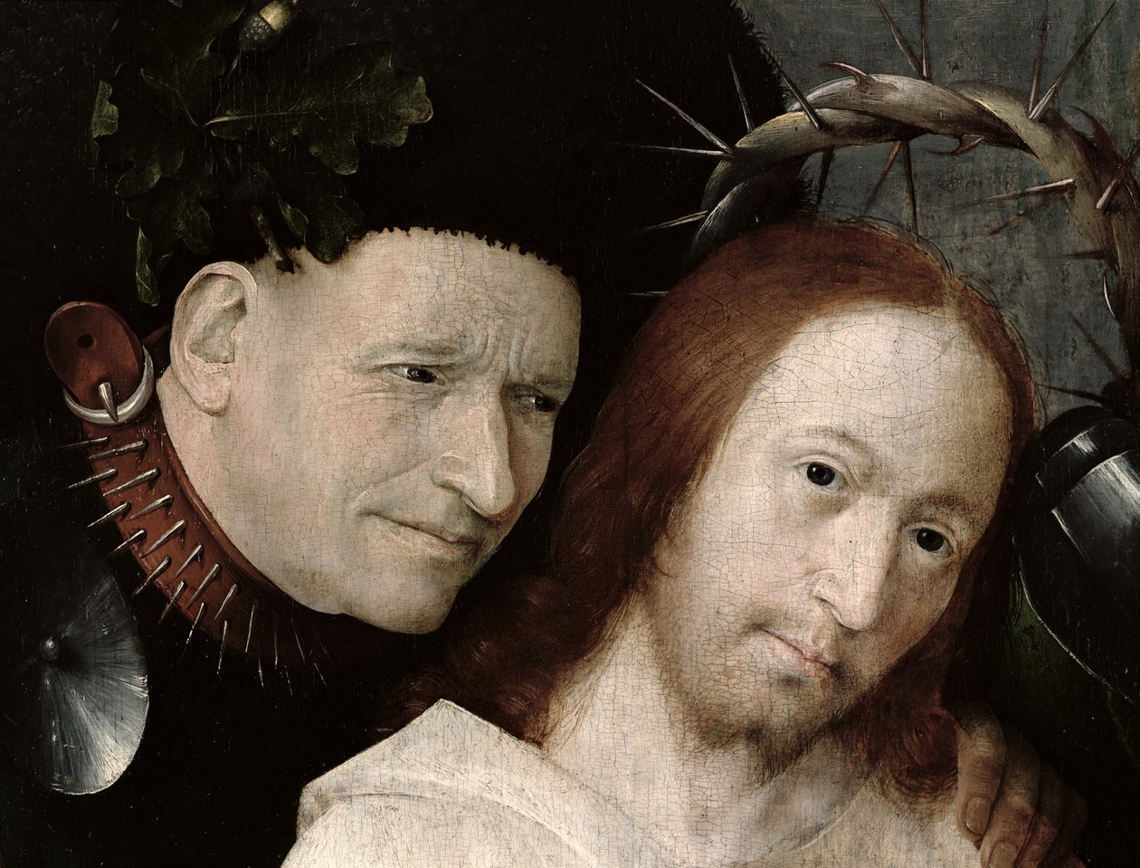 Christus verspottet (Die Krönung mit Dornen) (Detail) von Hieronymus Bosch