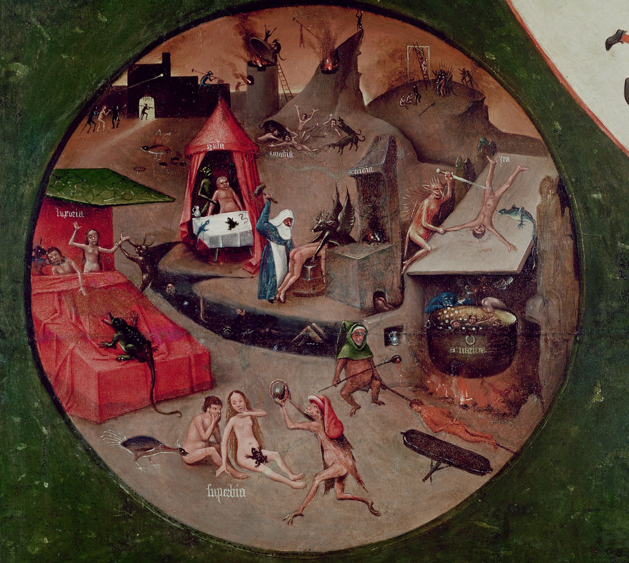 Tischplatte der Sieben Todsünden und der Vier Letzten Dinge, Detail der Hölle, ca. 1480 von Hieronymus Bosch