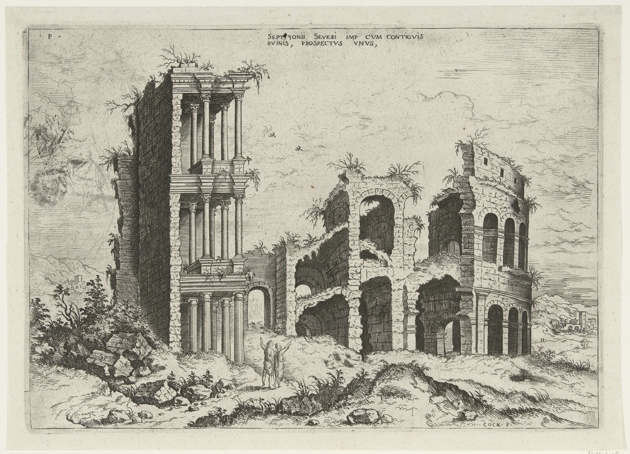 Ansicht des Septizoniums und des Kolosseums in Rom von Hieronymus Cock