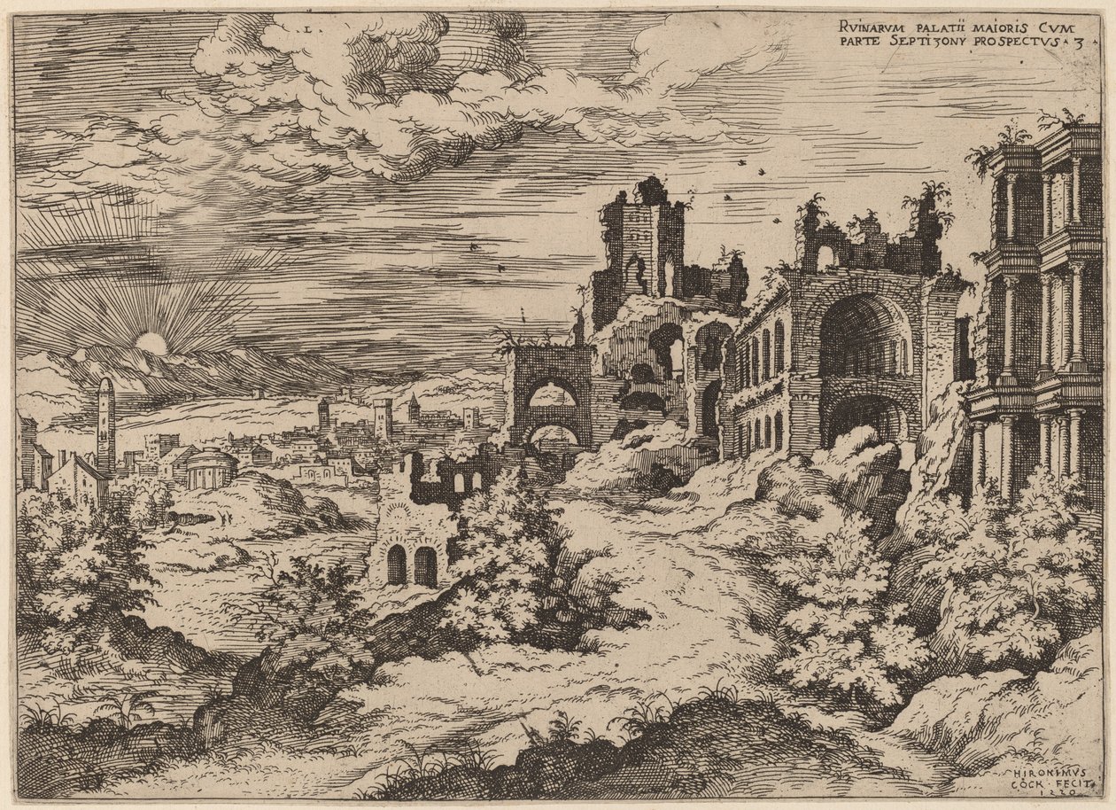 Ruinen auf dem Palatin mit einer Panoramalandschaft von Hieronymus Cock