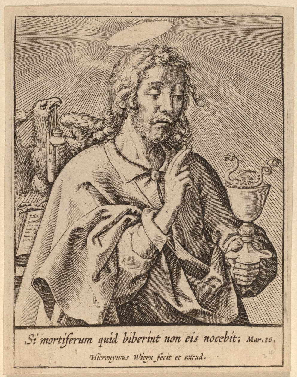 Wenn sie etwas Tödliches trinken ... (Heiliger Johannes der Evangelist) von Hieronymus Wierix