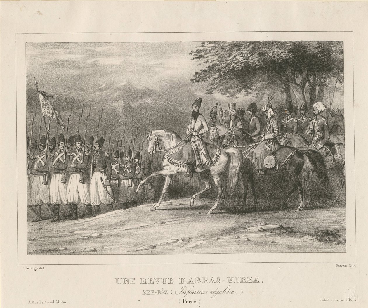 Prinz, Feldmarschall Abbas Mirza 1789-1833 inspiziert Infanterieregiment von Hippolyte Bellange