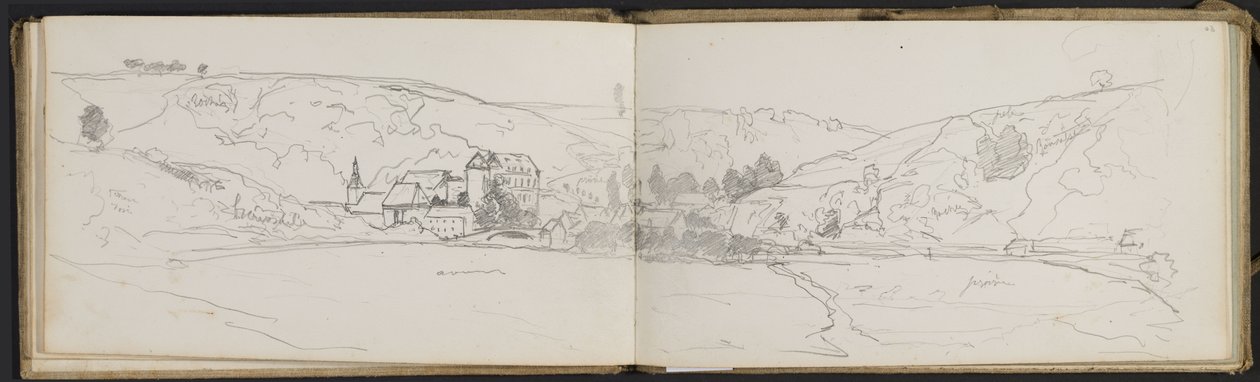 Dorfszene mit Farbannotationen (Seiten aus einem Skizzenbuch) von Hippolyte Boulenger