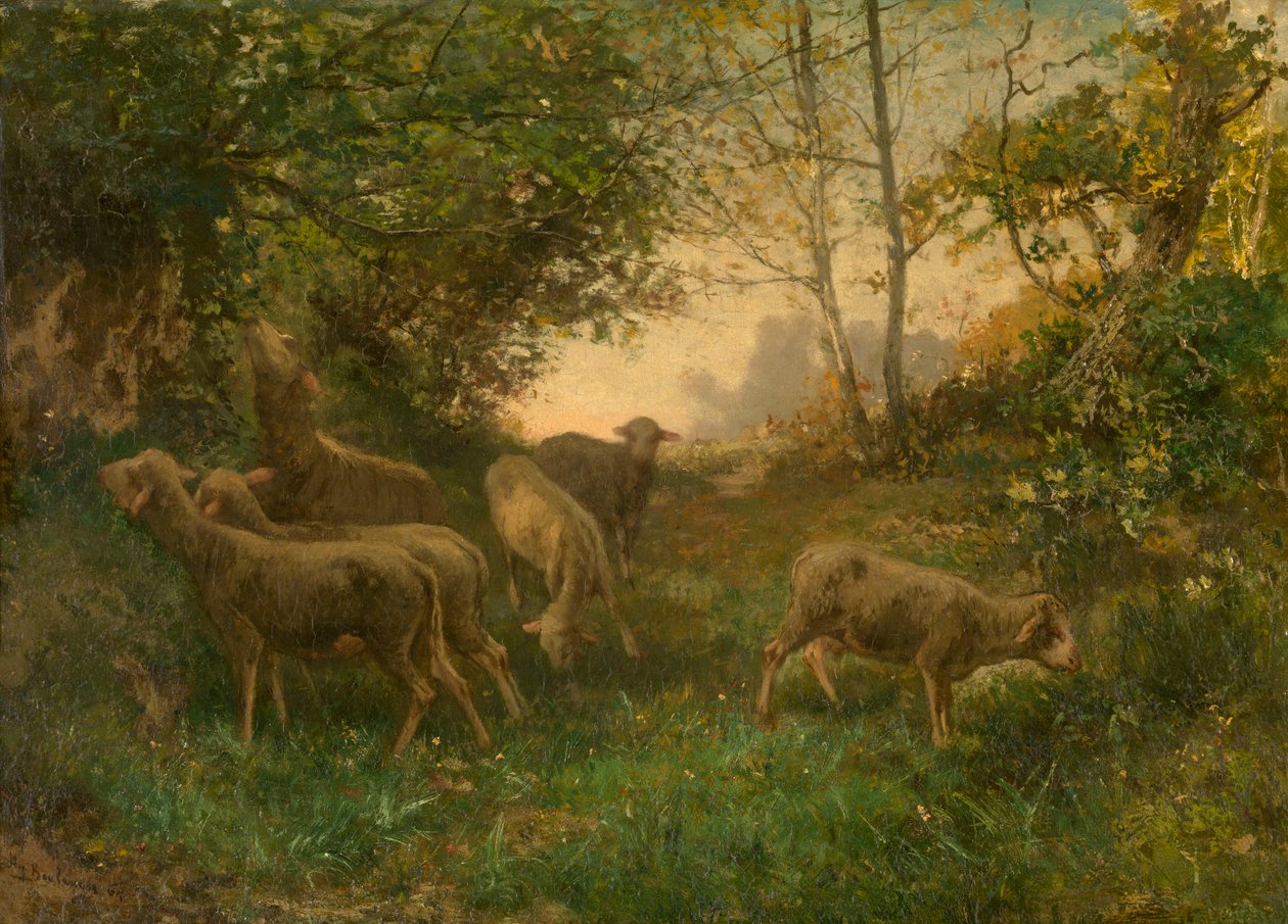 Schafe am Waldrand von Hippolyte Boulenger