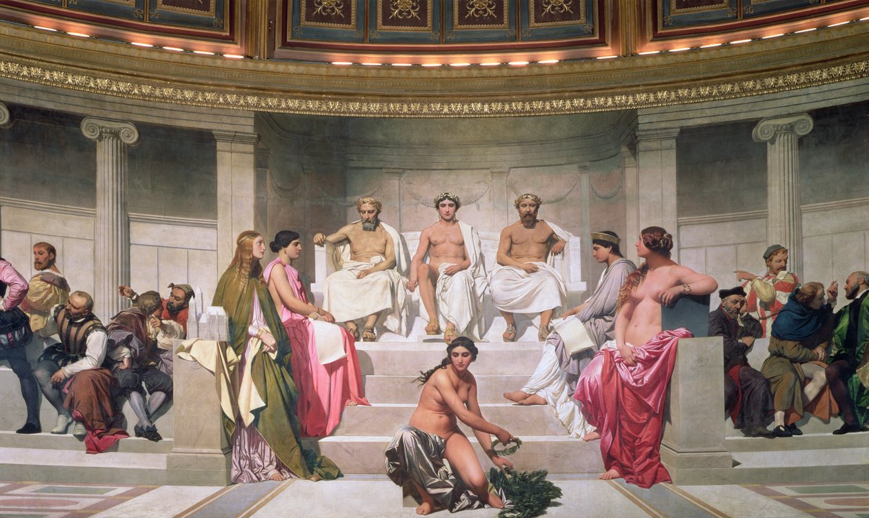 Hemicycle: Künstler aller Zeiten, Ictinus, Apelles und Phidias (Detail) von Hippolyte Delaroche