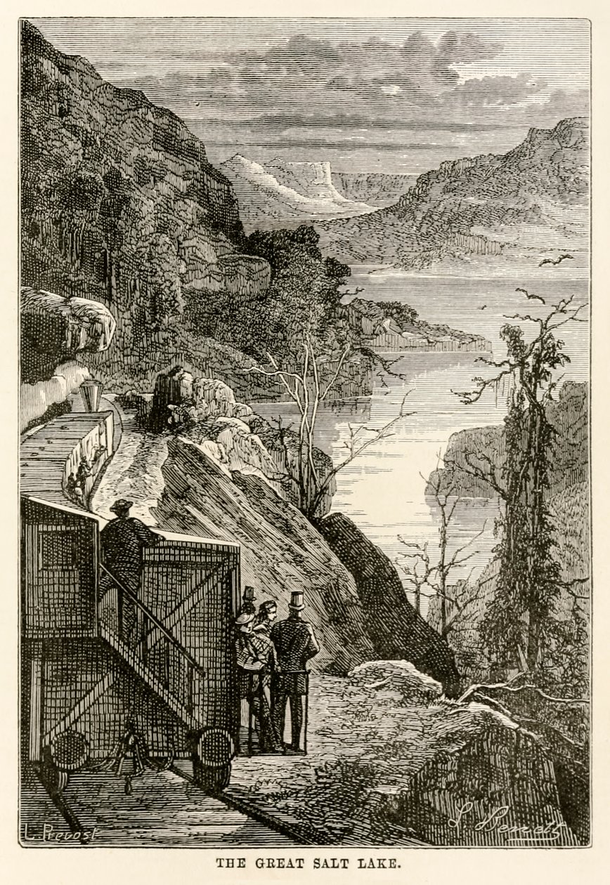 Der Große Salzsee, aus In 80 Tagen um die Welt von Jules Verne (1828-1905) graviert von Prévost, 1873 von Hippolyte Leon after Benett