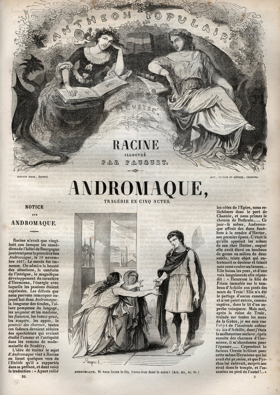 Andromaque Tragödie in fünf Akten - Gravur in „Oeuvres de Jean Racine“ illustriert von Pauquet und mit einer Notiz von Emile de La Bedolliere - 1851 von Hippolyte Louis Pauquet