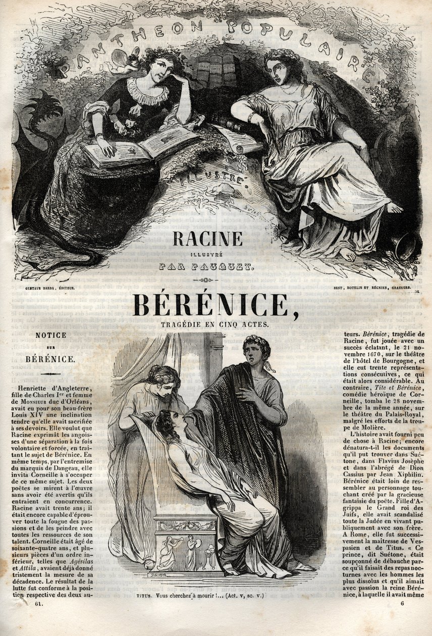 Berenice Tragödie in fünf Akten - Gravur in „Werke von Jean Racine“ illustriert von Pauquet und mit einer Notiz von Emile de La Bedolliere - 1851 von Hippolyte Louis Pauquet