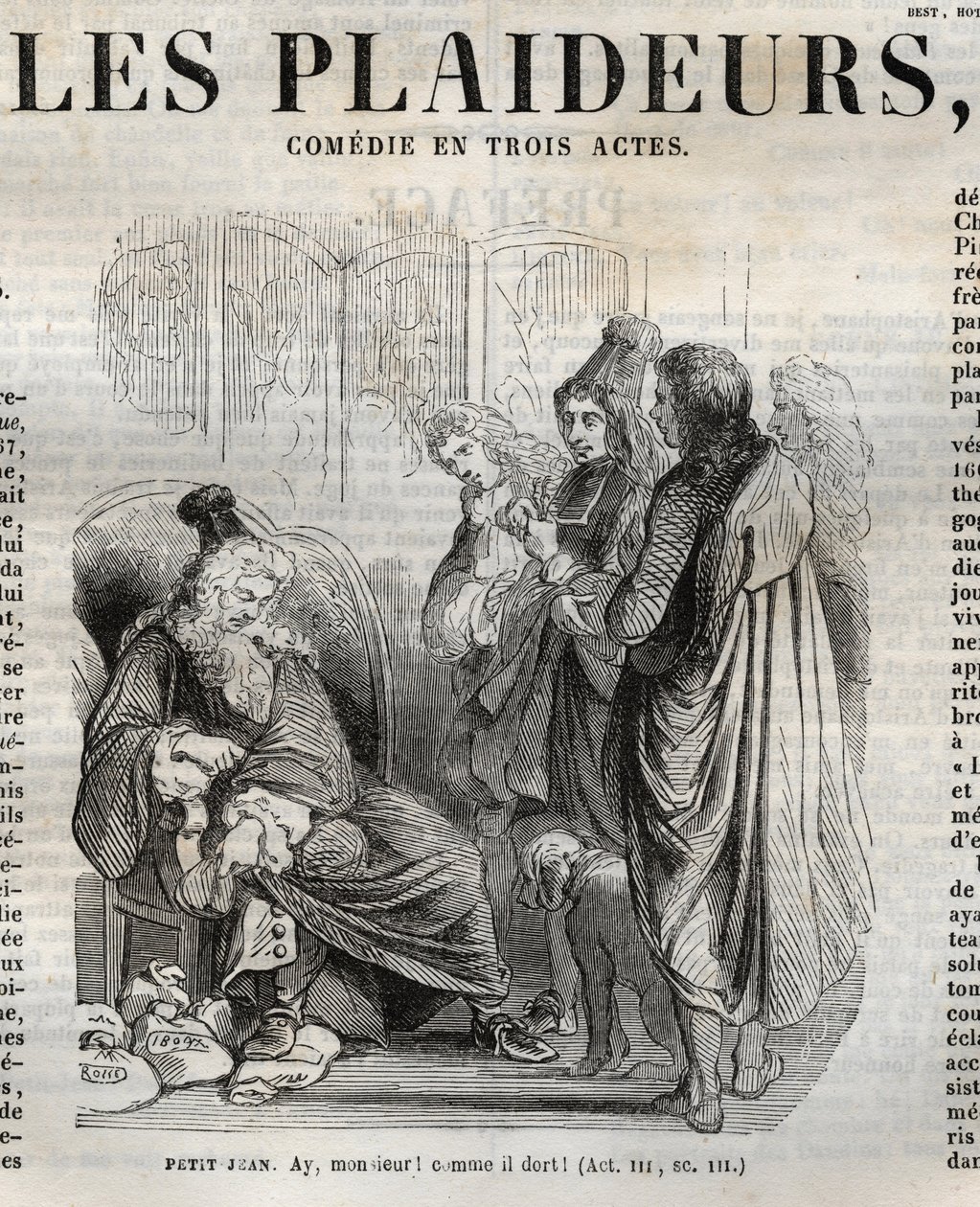 Les Plaideurs (1668) Komödie in drei Akten - Gravur in „Werke von Jean Racine“ illustriert von Pauquet und mit einer Notiz von Emile de La Bédollière - 1851 von Hippolyte Louis Pauquet
