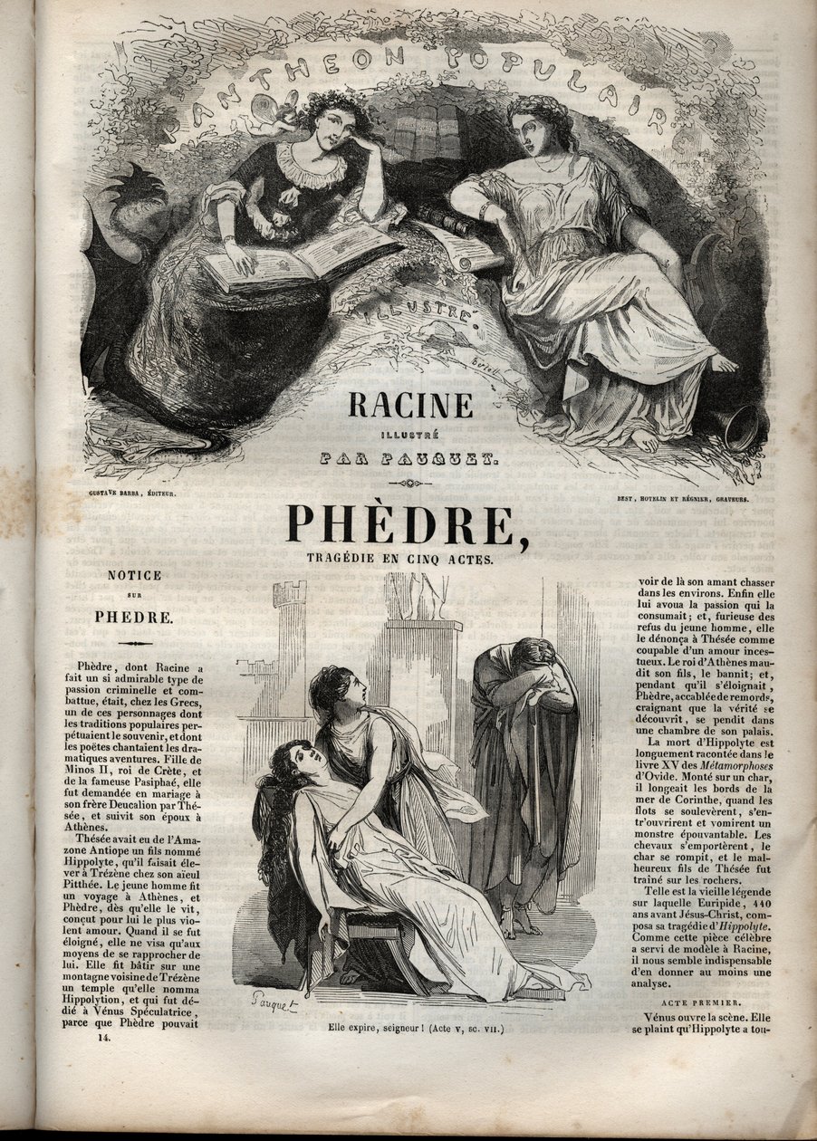 Phèdre, von Jean Racine (1639-1699) - Gravur in „Werke von Jean Racine“ illustriert von Pauquet und mit einer Notiz von Emile de La Bédollière - 1851 von Hippolyte Louis Pauquet