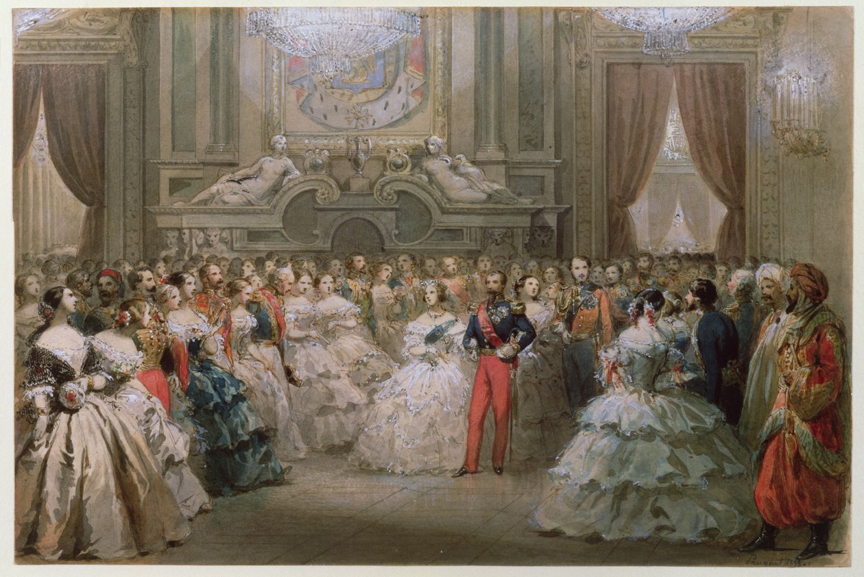 Königin Victoria (1819-1901) und Prinz Albert (1819-61) bei einem Galadinner von Napoleon III. und Eugenie, 1853 von Hippolyte Louis Pauquet