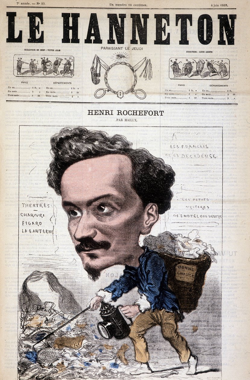 Karikatur von Henri Rochefort (1831-1913), französischer Journalist, Schriftsteller und Politiker. In Le Hanneton, 4. Juni von Hippolyte Mailly