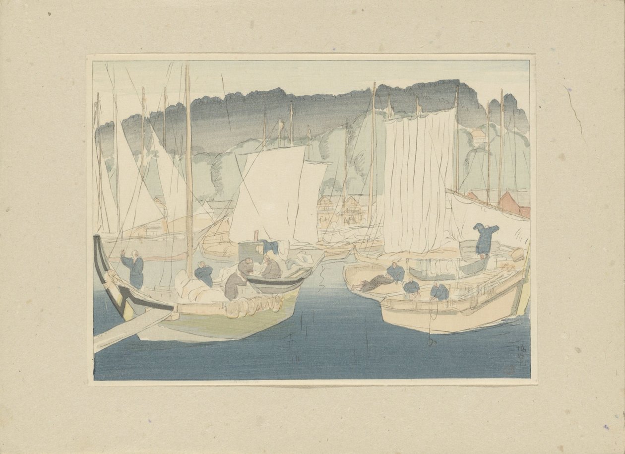 Boote im Hafen von Shiogama (Teil drei, Tōhoku Gebiet) von Hirafuku Hyakusui
